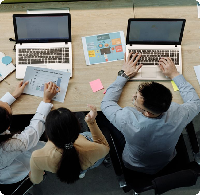 ERP consulting team discussing client requirements