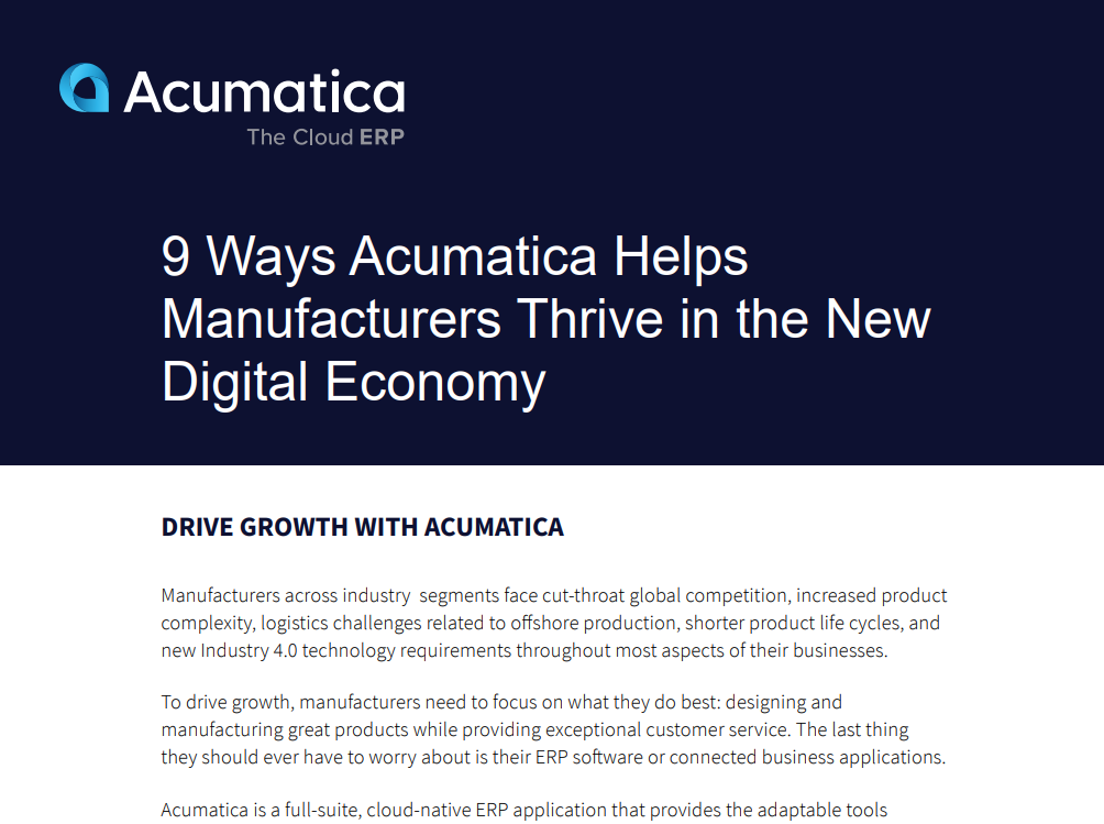 9 Ways Acumatica Helps Manufacturers Thrive in the New Digital Economy