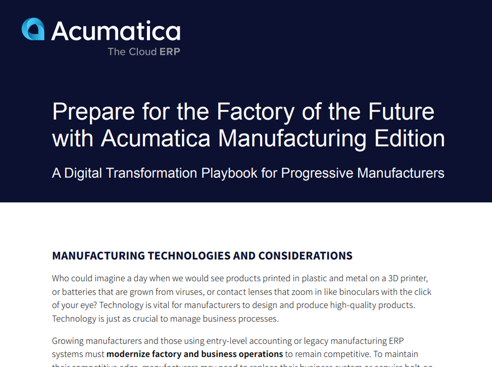 Prepare for the Factory of the Future with Acumatica Manufacturing Edition