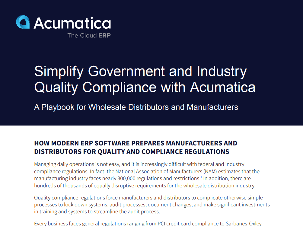 Simplify Government and Industry Quality Compliance with Acumatica